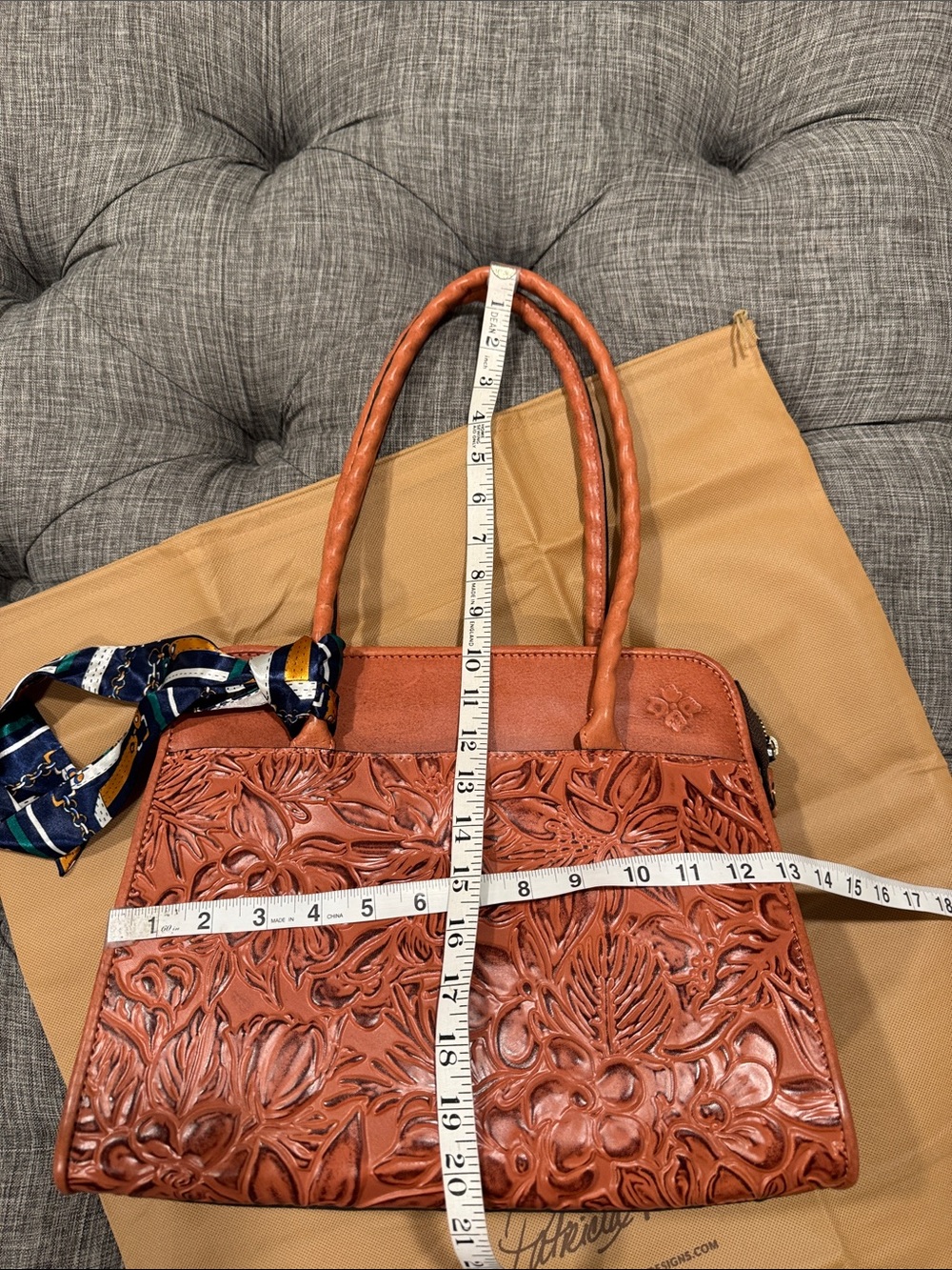 Patricia Nash Bag Large Paris Spring Floral Tooled Embossed Brown Leather Tote - Picture 15 of 17